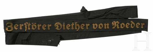 Kriegsmarine Zerstörer Diether von Roeder Cap Tally Ribbon Obverse