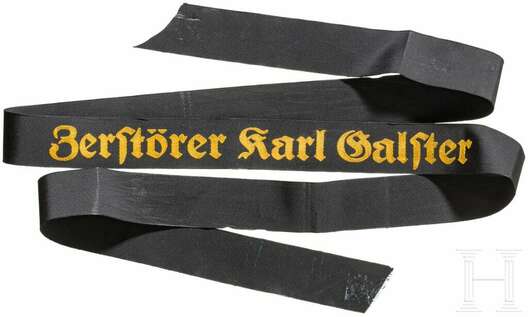 Kriegsmarine Zerstörer Karl Galster Cap Tally Ribbon Obverse