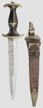 Allgemeine SS M33 Early Pre-RZM Mark Service Dagger (by Richard Abraham Herder) Obverse with Scabbard