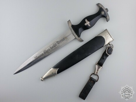 Allgemeine SS M33 RZM Marked Service Dagger (by Unknown Maker 807) Obverse with Scabbard