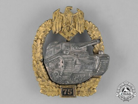 Panzer Assault Badge, "75", in Silver (by Juncker) Obverse