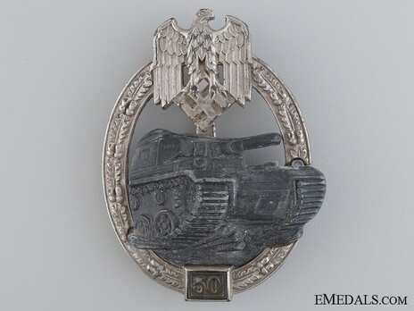 Panzer Assault Badge, "50", in Silver (by J. Feix) Obverse