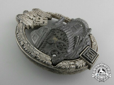 Panzer Assault Badge, "50", in Silver (by Juncker) Obverse