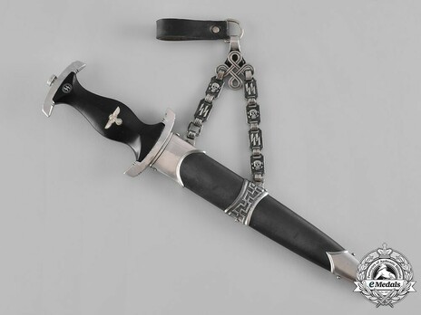 Allgemeine SS M36 Personalised Chained Service Dagger Obverse in Scabbard