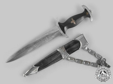 Allgemeine SS M36 Chained Service Dagger Obverse with Scabbard