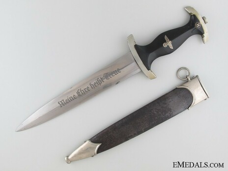 Allgemeine SS M33 RZM Marked Service Dagger (by Robert Klaas) Obverse with Scabbard