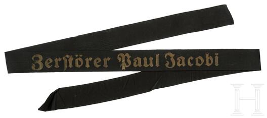 Kriegsmarine Zerstörer Paul Jacobi Cap Tally Ribbon Obverse