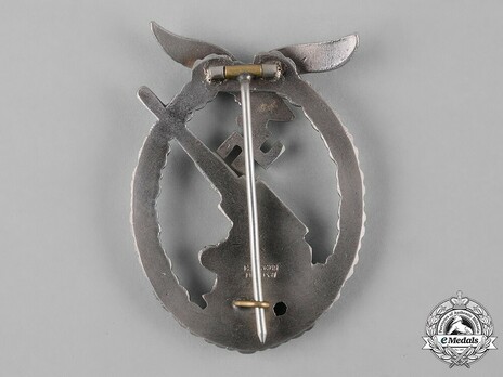 Luftwaffe Flak Badge, by C. E. Juncker (in nickel silver) Reverse