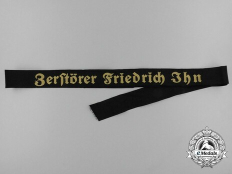 Kriegsmarine Zerstörer Friedrich Ihn Cap Tally Ribbon Obverse