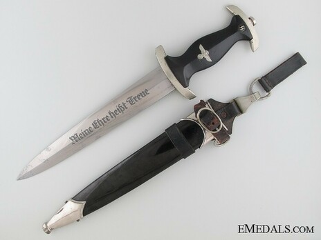 Allgemeine SS M33 RZM Marked Service Dagger (by Unknown Maker 285) Obverse with Scabbard