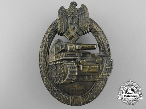 Panzer Assault Badge, in Bronze, by Unknown Maker: Seven Wheels Obverse