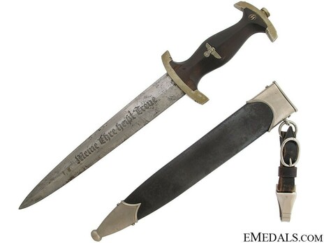 Allgemeine SS M33 Early Pre-RZM Mark Service Dagger (by Gottlieb Hammesfahr) Obverse with Scabbard