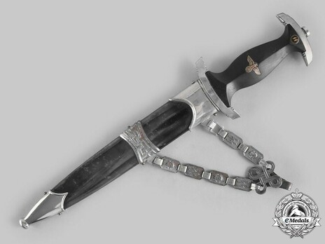 Allgemeine SS M36 Chained Service Dagger Obverse in Scabbard