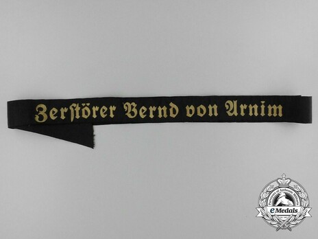 Kriegsmarine Zerstörer Bernd von Arnim Cap Tally Ribbon Obverse