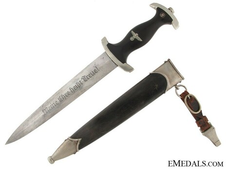 Allgemeine SS M33 Personalised Service Dagger (by Klittermann & Moog; numbered & named) Obverse with Scabbard