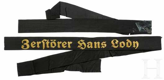 Kriegsmarine Zerstörer Hans Lody Cap Tally Ribbon Obverse