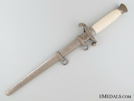 German Army Unmarked White Grip Officer’s Dagger Obverse in Scabbard