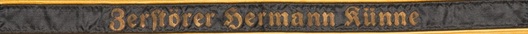 Kriegsmarine Zerstörer Hermann Künne Cap Tally Ribbon Obverse