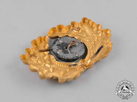 German Army Gilt Metal Cap Cockade & Oak Leaves Insignia Reverse