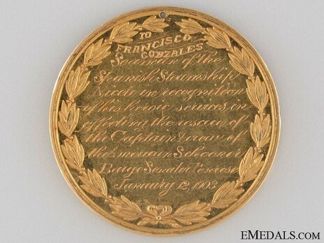 Gold LifeSaving Medal, 1903 Reverse