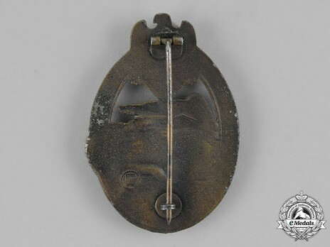 Panzer Assault Badge, in Bronze, by E. F. Wiedmann Reverse